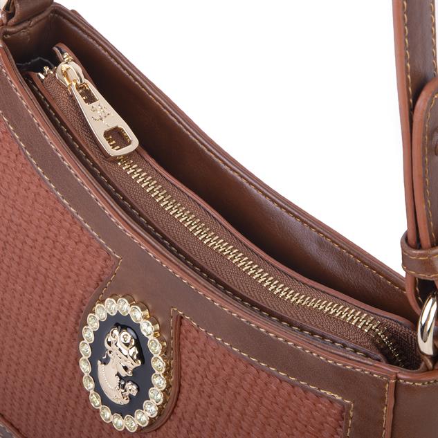 Nas Bag Kadın Hasır Detaylı Taş Tokalı Şık Omuz ve Çapraz Çanta Taba Hasır