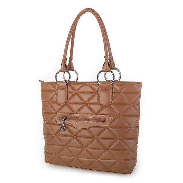 Nas Bag Kadın Kapitone  Büyük Boy Omuz Çantası ( 34x33x9 cm) Taba   Kapitone 