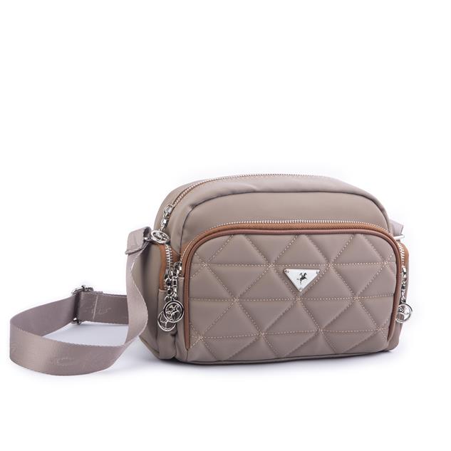 Nas Bag Kadın Kapitone Çok Cepli Çapraz Çanta Vizon  Taba Buzzy