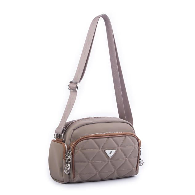 Nas Bag Kadın Kapitone Çok Cepli Çapraz Çanta Vizon  Taba Buzzy