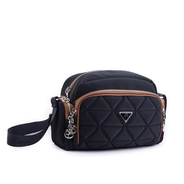 Nas Bag Kadın Kapitone Çok Cepli Çapraz Çanta Siyah Taba Buzzy 