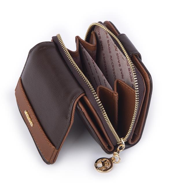 Nas Bag Kadın Kartlık Kağıt ve Demir Para ile Fotoğraflıklı Çok Fonksiyonlu Midi Boy Cüzdan  Kahve Nero (en:11 cm boy: 8 cm )