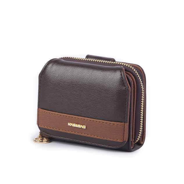 Nas Bag Kadın Kartlık Kağıt ve Demir Para ile Fotoğraflıklı Çok Fonksiyonlu Midi Boy Cüzdan  Kahve Nero (en:11 cm boy: 8 cm )