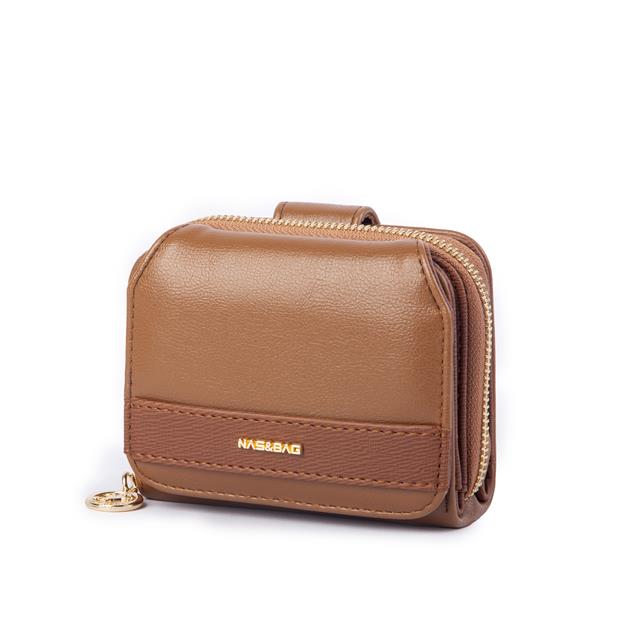 Nas Bag Kadın Kartlık Kağıt ve Demir Para ile Fotoğraflıklı Çok Fonksiyonlu Midi Boy Cüzdan  Taba Nero (en:11 cm boy: 8 cm )