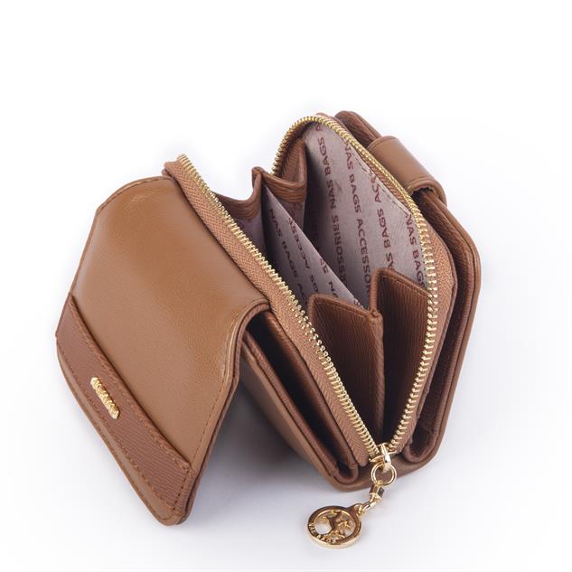 Nas Bag Kadın Kartlık Kağıt ve Demir Para ile Fotoğraflıklı Çok Fonksiyonlu Midi Boy Cüzdan  Taba Nero (en:11 cm boy: 8 cm )