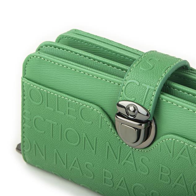 Nas Bag Kadın Klipsli Geniş Cüzdan Çim Yeşili Gofraj