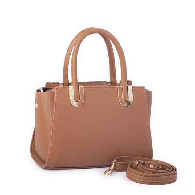 Nas Bag Kadın Midiboy Şık Üç Bölmeli  El ve Çapraz Çanta  Taba Liza  (23x17 cm)