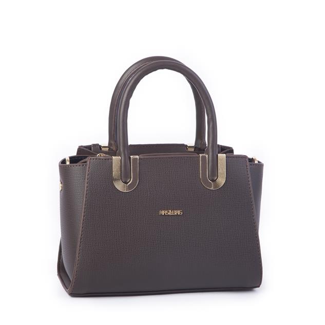 Nas Bag Kadın Midiboy Şık Üç Bölmeli  El ve Çapraz Çanta  Kahve Liza (23x17 cm)
