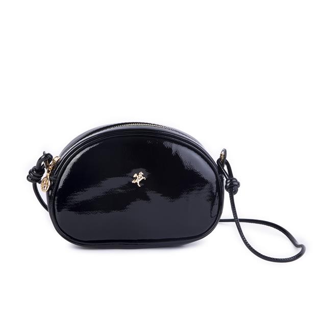 Nas Bag Kadın  Mini Çapraz  Çanta  Siyah  Rugan   (21x16x8 cm)