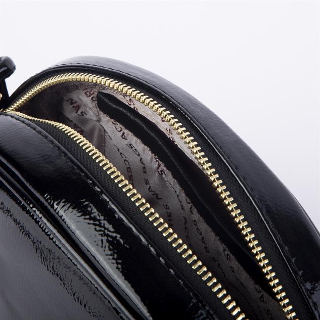 Nas Bag Kadın  Mini Çapraz  Çanta  Siyah  Rugan   (21x16x8 cm)