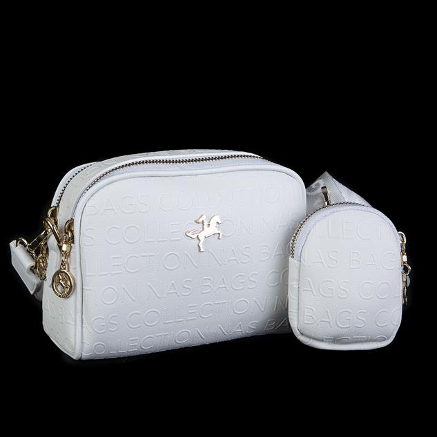 Nas Bag Kadın Mini Çapraz Çantası Beyaz  Gofraj 