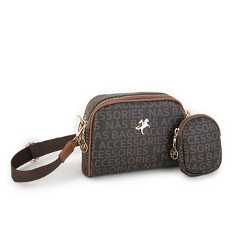 Nas Bag Kadın Mini Çapraz Çantası Kahve Taba Yazılı