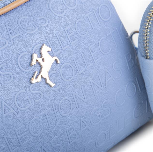 Nas Bag Kadın Mini Çapraz Çantası Mavi Camel  Gofraj 