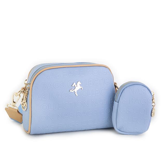 Nas Bag Kadın Mini Çapraz Çantası Mavi Camel  Gofraj 