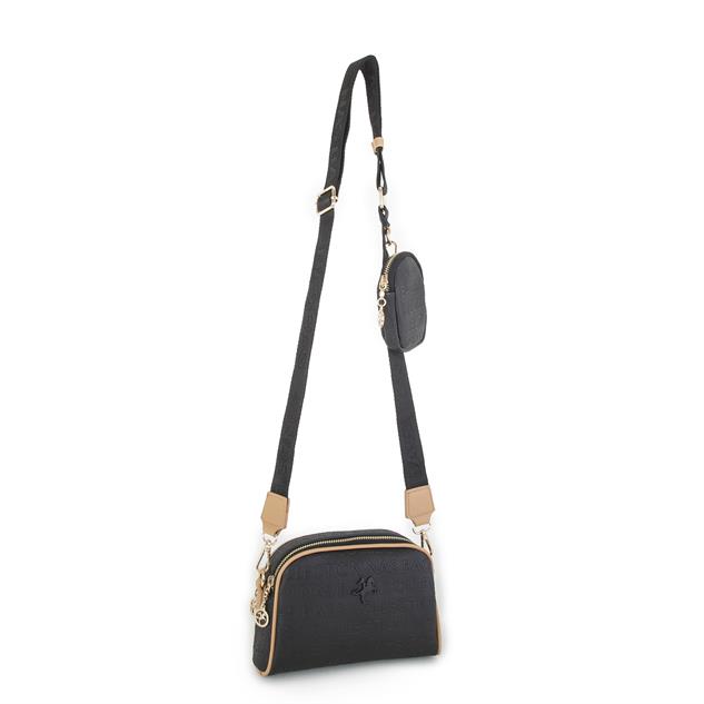 Nas Bag Kadın Mini Çapraz Çantası Siyah Camel  Gofraj 