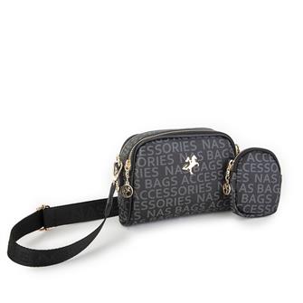 Nas Bag Kadın Mini Çapraz Çantası Siyah Yazılı