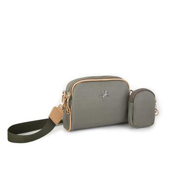 Nas Bag Kadın Mini Çapraz Çantası Yeşil Camel  Gofraj