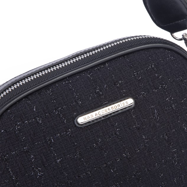 Nas Bag Kadın Mini Çapraz Çift Gözlü Çanta Siyah Simli