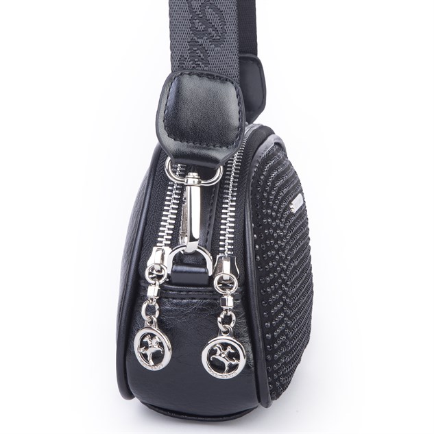 Nas Bag Kadın Mini Çapraz Çift Gözlü Çanta Siyah Taşlı