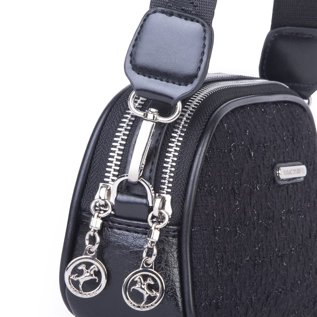 Nas Bag Kadın Mini Çapraz Çift Gözlü Çanta Siyah Simli