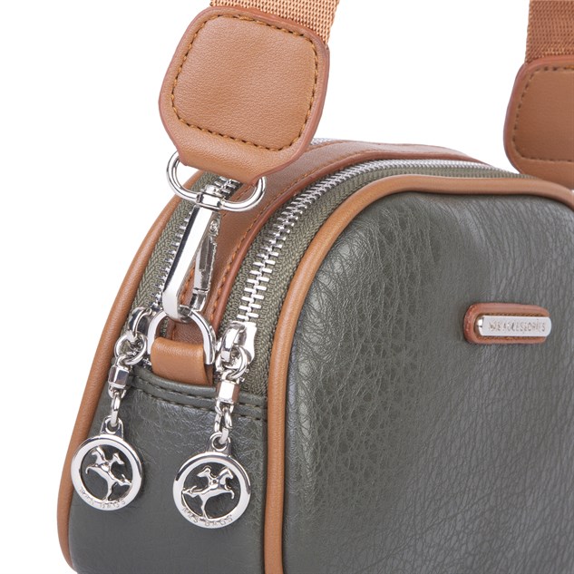 Nas Bag Kadın Mini Çapraz Çift Gözlü Çanta Haki Taba Victoria