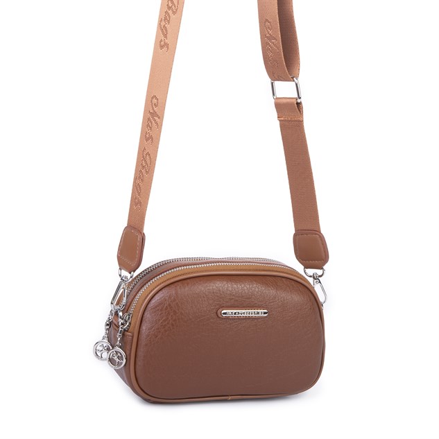 Nas Bag Kadın Mini Çapraz Çift Gözlü Çanta Taba Victoria