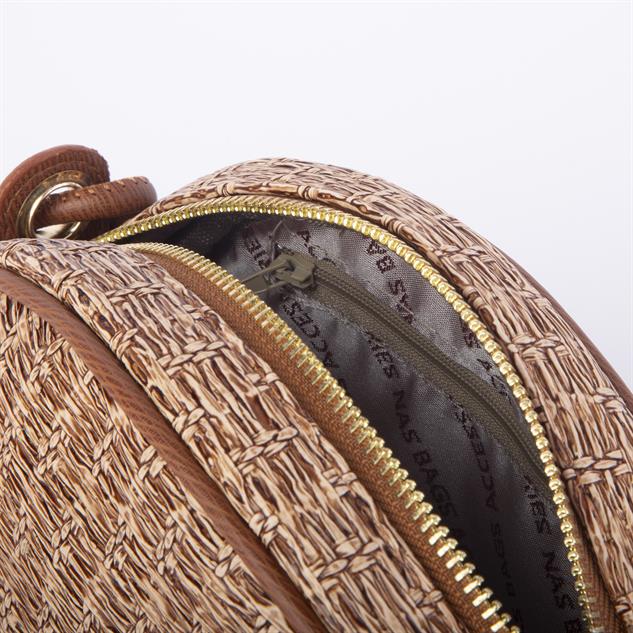 Nas Bag Kadın  Mini Çapraz Hasır Görünümlü  Çanta  Vizon Hasır  (21x16x8 cm)