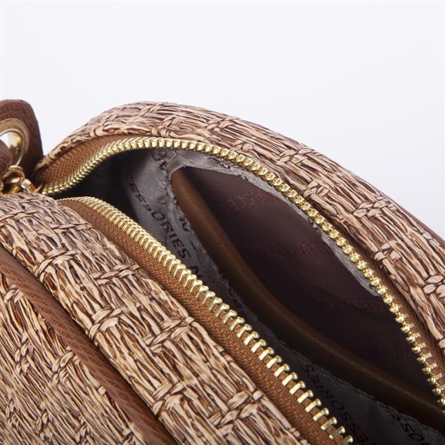 Nas Bag Kadın  Mini Çapraz Hasır Görünümlü  Çanta  Vizon Hasır  (21x16x8 cm)