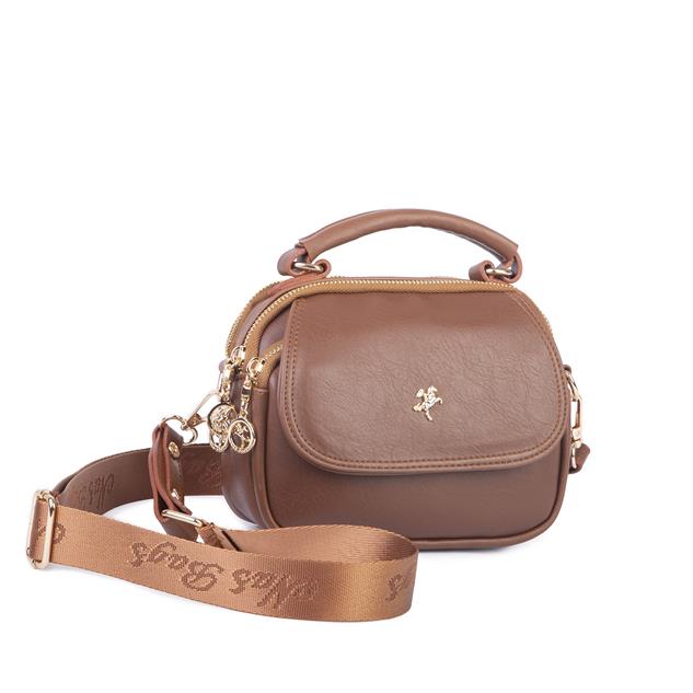Nas Bag Kadın Mini Çok Gözlü El ve Çapraz Çanta Taba