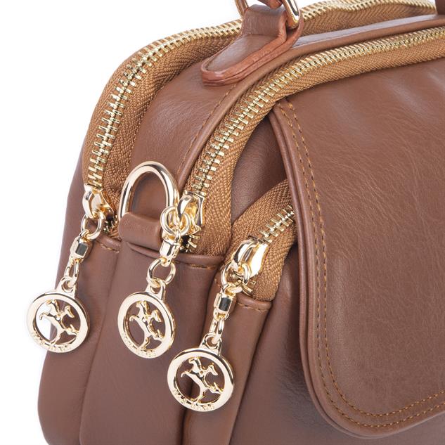 Nas Bag Kadın Mini Çok Gözlü El ve Çapraz Çanta Taba
