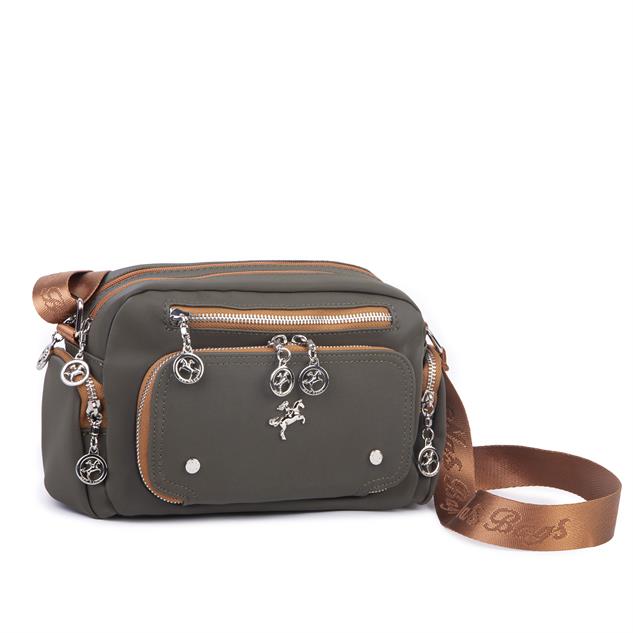 Nas Bag Kadın Mini Çok Gözlü Spor Şık Çanta ( en :25 cm , boy: 16 cm ) Yeşil  Taba Buzzy