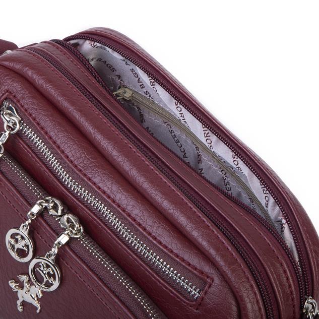 Nas Bag Kadın Mini Çok Gözlü Spor Şık Çanta ( en :25 cm , boy: 16 cm ) Bordo Victoria
