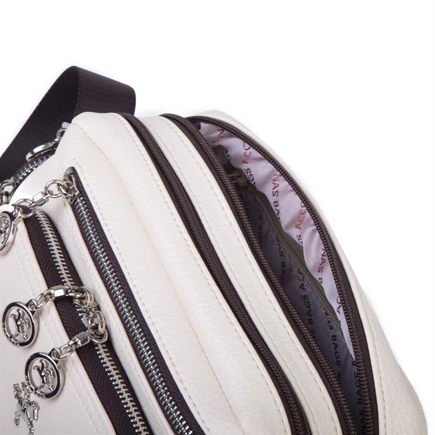Nas Bag Kadın Mini Çok Gözlü Spor Şık Çanta ( en :25 cm , boy: 16 cm ) Krem Kahve Lopez