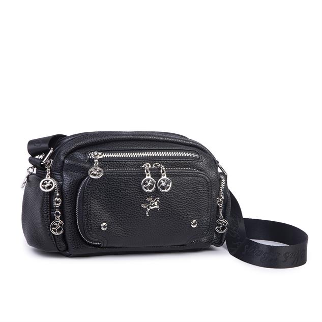 Nas Bag Kadın Mini Çok Gözlü Spor Şık Çanta ( en :25 cm , boy: 16 cm ) Siyah Lopez
