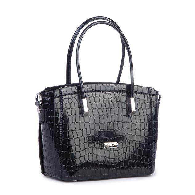 Nas Bag Kadın Mini El ve Çapraz Çanta Siyah Kroko