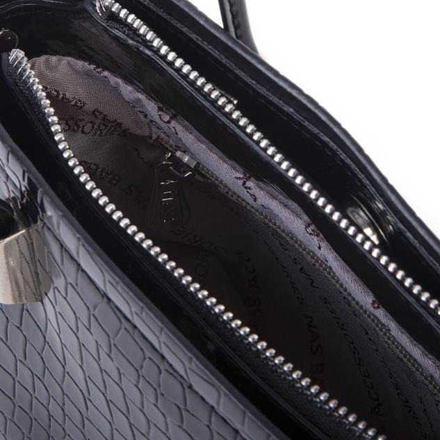Nas Bag Kadın Mini El ve Çapraz Çanta Siyah Kroko