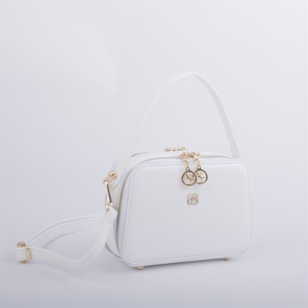 Nas Bag Kadın Mini El ve Çapraz Çanta Beyaz Krşk Rugan (en:20 boy :15)