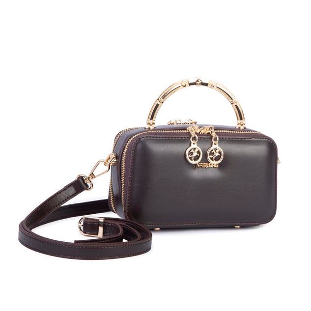 Nas Bag Kadın Mini El ve Çapraz Çanta Kahverengi (en :18 cm  boy:10 cm) 