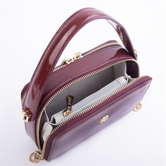 Nas Bag Kadın Mini El ve Çapraz Çanta Bordo Rugan  (en:20 boy :15)