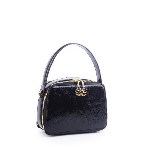 Nas Bag Kadın Mini El ve Çapraz Çanta Siyah Krsk Rugan  (en:20 boy :15)