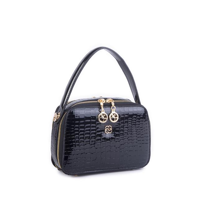 Nas Bag Kadın Mini El ve Çapraz Çanta Siyah Kroko  (en:20 boy :15)