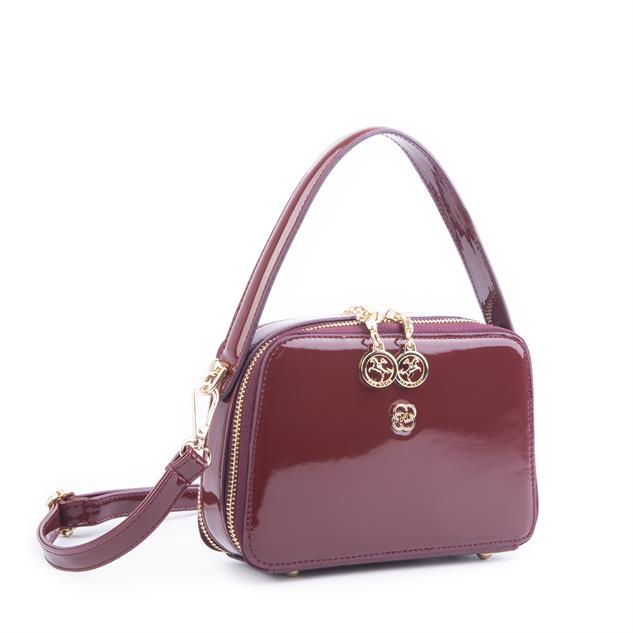 Nas Bag Kadın Mini El ve Çapraz Çanta Bordo Rugan  (en:20 boy :15)