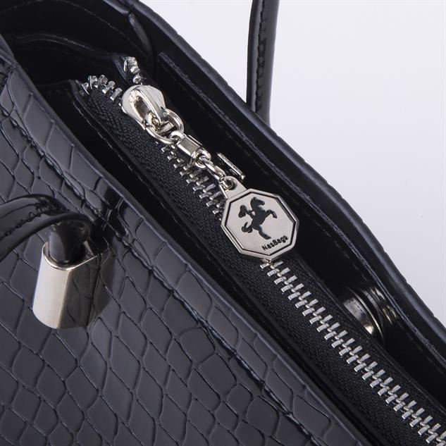Nas Bag Kadın Mini El ve Çapraz Çanta Siyah Kroko