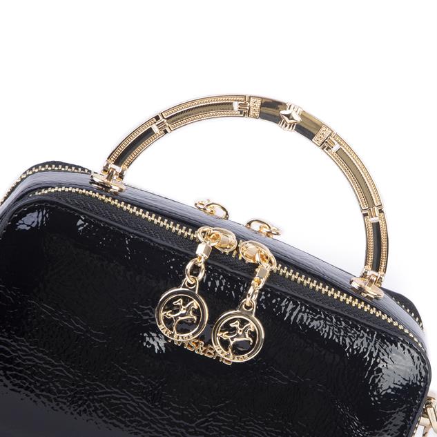 Nas Bag Kadın Mini El ve Çapraz Çanta Siyah Rugan  (en :18 cm  boy:10 cm) 