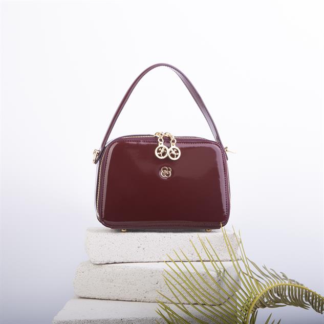 Nas Bag Kadın Mini El ve Çapraz Çanta Bordo Rugan  (en:20 boy :15)