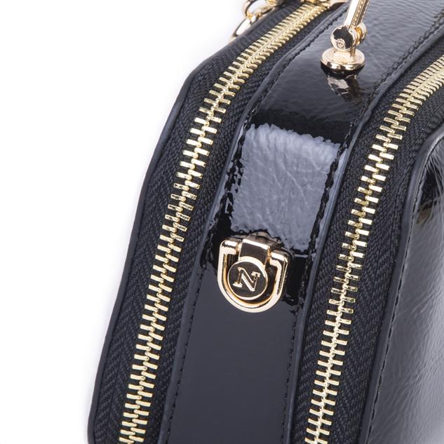 Nas Bag Kadın Mini El ve Çapraz Çanta Siyah Rugan  (en :18 cm  boy:10 cm) 