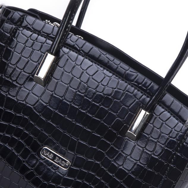 Nas Bag Kadın Mini El ve Çapraz Çanta Siyah Kroko