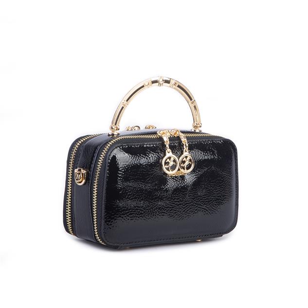 Nas Bag Kadın Mini El ve Çapraz Çanta Siyah Rugan  (en :18 cm  boy:10 cm) 