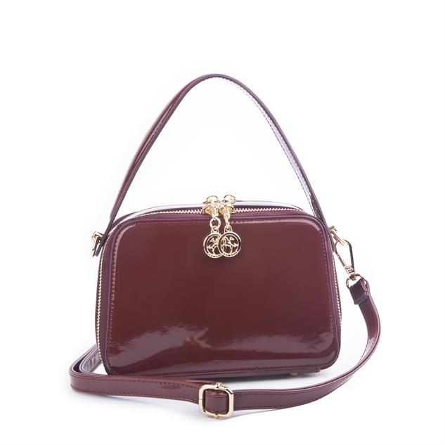 Nas Bag Kadın Mini El ve Çapraz Çanta Bordo Rugan  (en:20 boy :15)