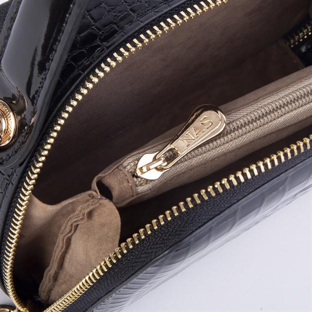 Nas Bag Kadın Mini El ve Çapraz Çanta Siyah Kroko  (en:20 boy :15)